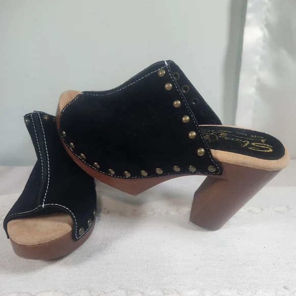 Stuart Weitzman Black Mules with Gold Studs - Picture 2 of 9